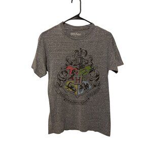 Harry Potter Hogwarts Crest Gray T-Shirt S Polyester Cotton Blend Unisex F-7-104